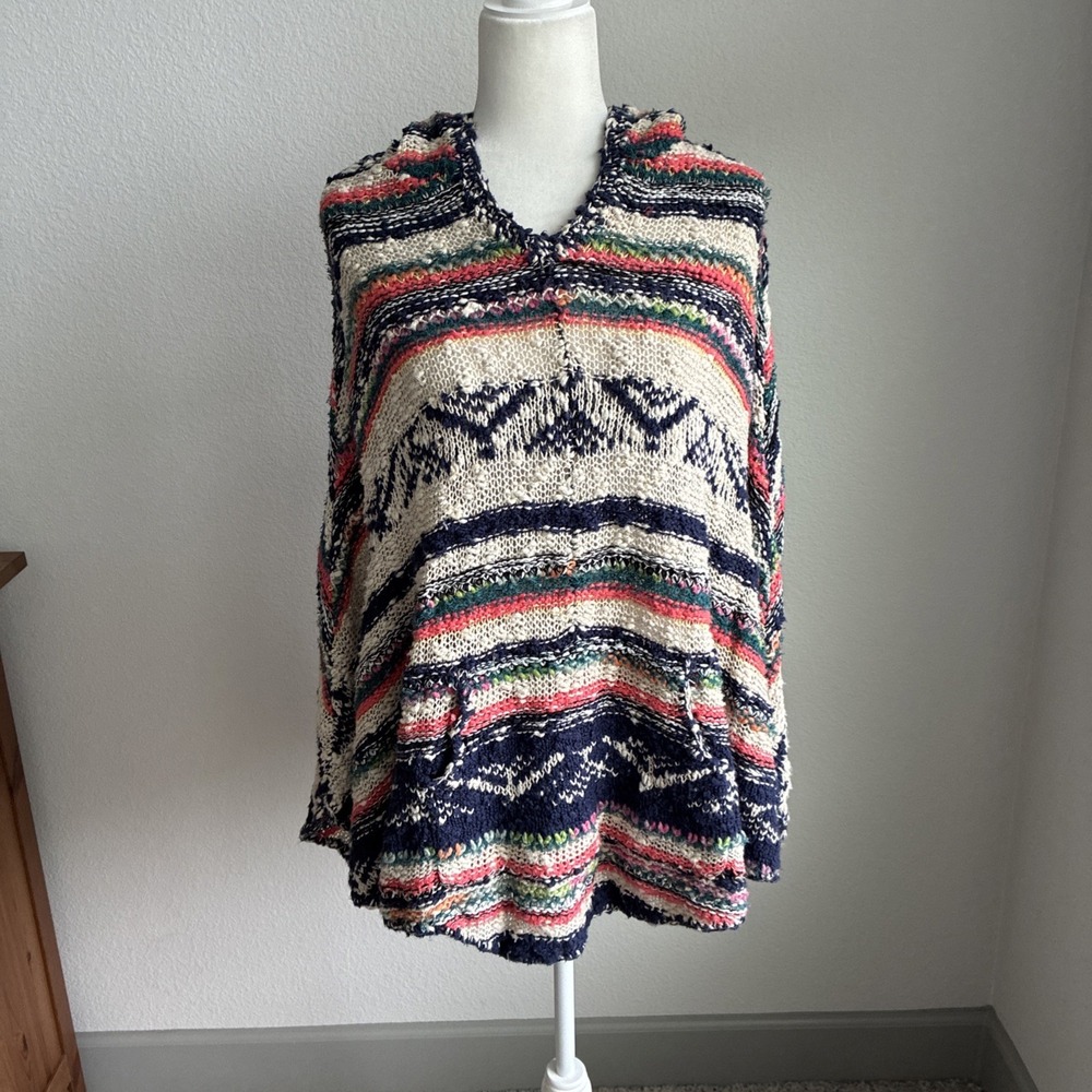 Free People Bubble Tea Poncho Boho Hippy Medium Large M/L Casual Festival Autumn